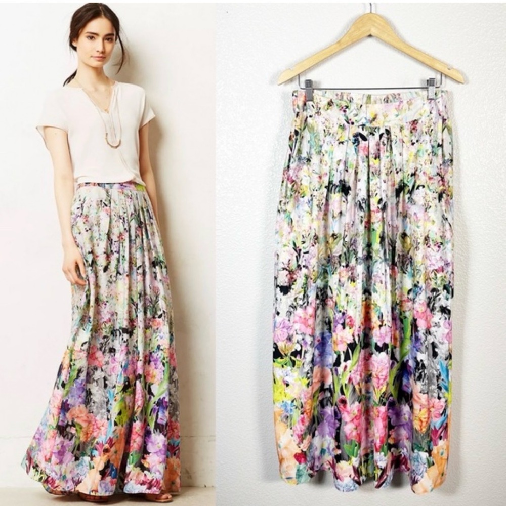 Ranna Gill Pastel Floral Pleated Maxi Skirt
